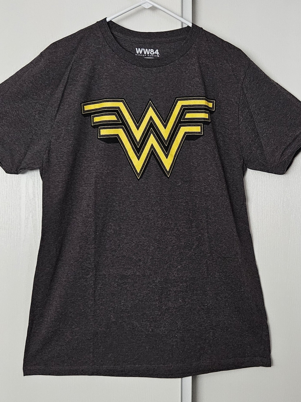 Wonder Woman Logo Short Sleeve Tee - Charcoal with Yellow Logo